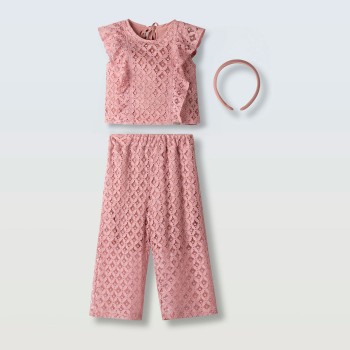 Παιδικό σετ με παντελόνα δαντέλα  για κορίτσια Ebita 3τμχ ροζ