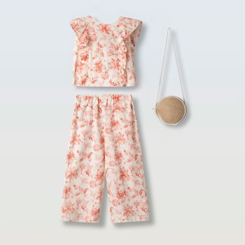 Παιδικό σετ με παντελόνα για κορίτσια Ebita 3τμχ κοραλί φλοράλ