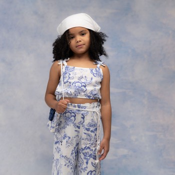 Παιδικό σετ με παντελόνα για κορίτσια Ebita 3τμχ μπλε φλοράλ με τσάντα