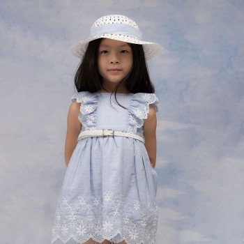 Παιδικό φόρεμα κηπούρ για κορίτσια Ebita σιέλ με καπέλο