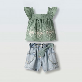Παιδικό σετ με σορτς για κορίτσια Ebita πράσινο-τζιν