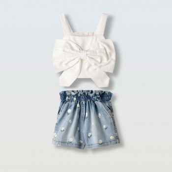 Παιδικό σετ με σορτς για κορίτσια Ebita λευκό-μπλε