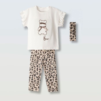 Παιδικό σετ με κολάν 3/4 για κορίτσια Ebita 3τμχ λευκό- animal print