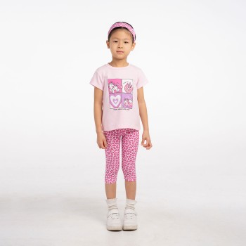 Παιδικό σετ με κολάν 3/4 για κορίτσια Ebita 3τμχ ροζ- print με κορδέλα