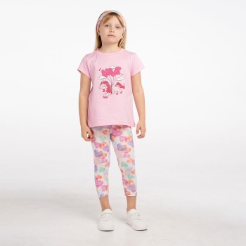 Παιδικό σετ με κολάν για κορίτσια Ebita 3τμχ ροζ- καρδούλες με κορδέλα