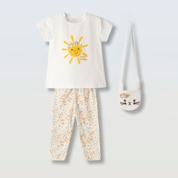 Παιδικό σετ με κολάν 3/4 για κορίτσια Ebita 3τμχ λευκό-κίτρινο φλοράλ με τσαντάκι