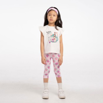 Παιδικό σετ με κολάν 3/4 για κορίτσια Ebita 3τμχ λευκό-ροζ με κορδέλα