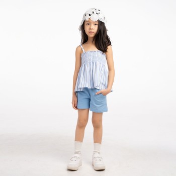 Παιδικό σετ με σόρτς για κορίτσια Ebita 3τμχ λευκό-σιέλ  ριγέ με κορδέλα