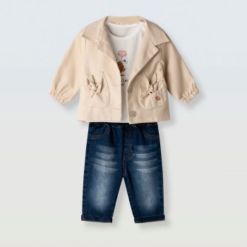 Βρεφικό σετ με τζιν παντελόνι για κορίτσια Ebita 3τμχ μπεζ-τζιν