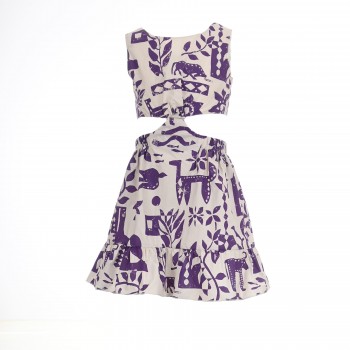 Παιδικό φόρεμα για κορίτσια M&B με τύπωμα έκρου μωβ