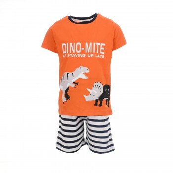 Παιδική πυζάμα για αγόρια Hashtag με δεινόσαυρο πορτοκαλί-ριγέ