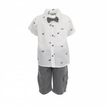 Βρεφικό σετ με πουκάμισο για αγόρια Hashtag 4τμχ λευκό-γκρι