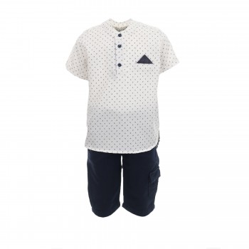 Βρεφικό σετ με πουκάμισο για αγόρια Hashtag 3τμχ με μοτίβο εκρού-μαρέν