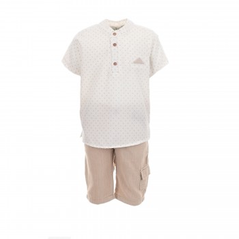 Βρεφικό σετ με πουκάμισο για αγόρια Hashtag 3τμχ με μοτίβο εκρού-μπεζ