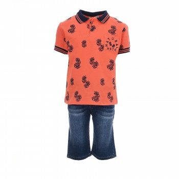Παιδικό σετ με πόλο για αγόρια Hashtag 3τμχ πορτοκαλί- τζιν