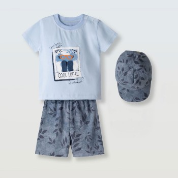 Βρεφικό σετ για αγόρια Hashtag 3τμχ σιέλ- ραφ