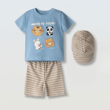 Παιδικό σετ με βερμούδα για αγόρια Hashtag 3τμχ σιέλ-μπεζ