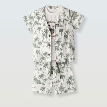 Παιδικό σετ με βερμούδα για αγόρια Hashtag 3τμχ λεύκο με φοινικές