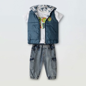 Παιδικό σετ για αγόρια Hashtag 3τμχ πετρόλ-τζιν άσπρο