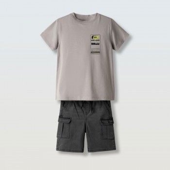 Παιδικό σετ με βερμούδα για αγόρια Hashtag γκρι-τζιν
