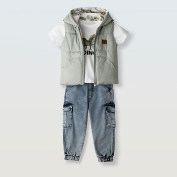 Παιδικό σετ με αμάνικο για αγόρια Hashtag 3τμχ μέντα-τζιν