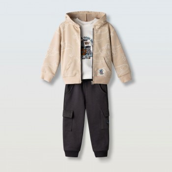 Παιδικό σετ για αγόρια με ζακέτα 3τμχ Hashtag μπεζ-ανθρακί