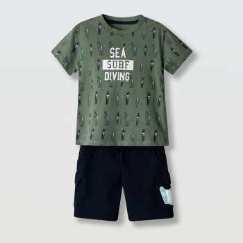 Παιδικό σετ για αγόρια Hashtag με βερμούδα χακί- μαρέν
