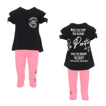 Παιδικό σετ για κορίτσια Sprint μαύρο-ροζ φλούο κάπρι κολάν