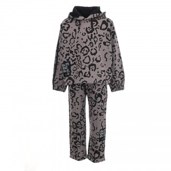 Παιδικό σετ φόρμα φούτερ για κορίτσια Sprint animal print ελεφαντί