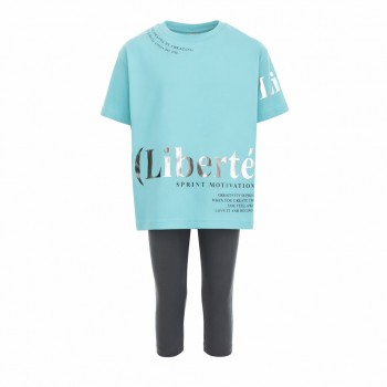 Παιδικό σετ με κάπρι κολάν για κορίτσια Sprint μέντα-ανθρακί