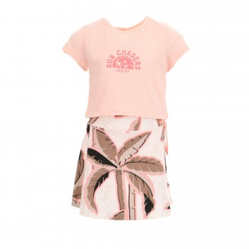 Παιδικό σετ με σορτς- φούστα για κορίτσια Sprint 3τμχ σομόν- print