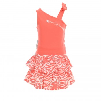 Παιδικό σετ με φούστα-σορτς  μακό για κορίτσια Sprint 3τμχ κοραλί- print