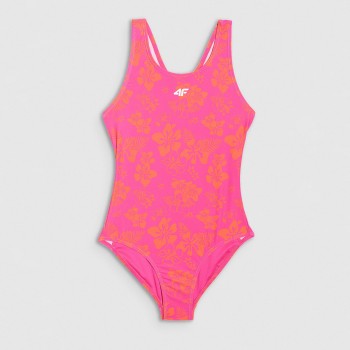 Παιδικό ολόσωμο μαγιό για κορίτσια 4F φουξ-πορτοκαλί