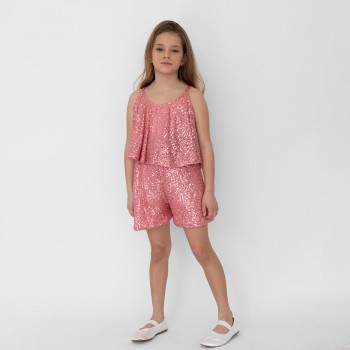 Παιδική ολόσωμη φόρμα για κορίτσια Alice με παγιέτες ροζ