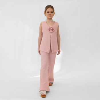 Παιδικό σετ με παντελόνα καμπάνα για κορίτσια Alice γκοφρέ σομόν