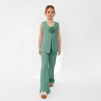Παιδικό σετ με παντελόνα καμπάνα για κορίτσια Alice γκοφρέ πράσινο
