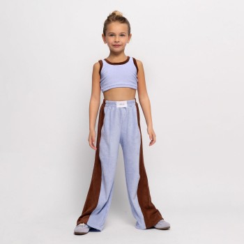 Σετ τοπ με παντελόνα για κορίτσια Alice πετσετέ σιέλ - καφέ