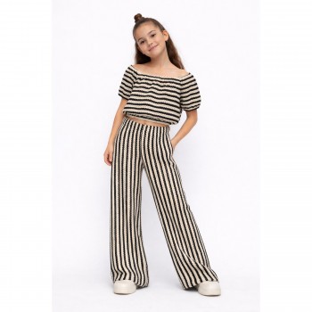 Παιδικό σετ με παντελόνα πλεκτό για κορίτσια Alice εκρού-μαύρο