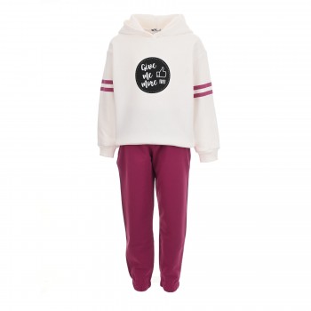 Παιδικό σετ φόρμα για κορίτσια Nekidswear εκρού - ματζέντα