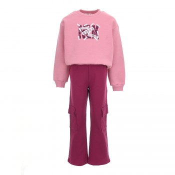 Παιδικό σετ φόρμα cargo παντελόνι για κορίτσια Nekidswear ροζ - ματζέντα