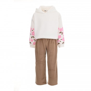 Παιδικό σετ φόρμα για κορίτσια Nekidswear εκρού-ταμπά
