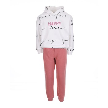 Παιδικό σετ φόρμα για κορίτσια Nekidswear λευκό-σάπιο μήλο