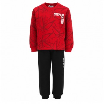 Παιδικό σετ φόρμα φούτερ για αγόρια Nekidswear κόκκινο-μαύρο