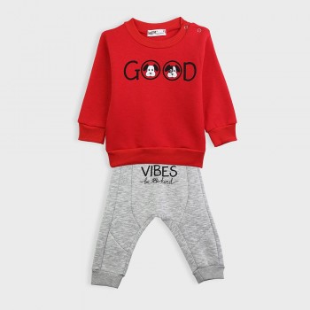 Παιδικό σετ φόρμα για αγόρια Nekidswear 'Puppies' κόκκινο- μελανζέ