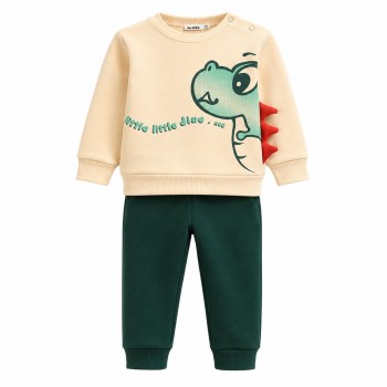 Παιδικό σετ φόρμα φούτερ για αγόρια Nekidswear εκρού-πράσινο