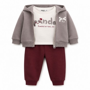 Βρεφικό σετ φόρμα φούτερ για αγόρια Nekidswear γκρι-μπορντώ