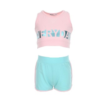 Παιδικό σετ για κορίτσια Nekidswear ροζ-τιρκουάζ με σορτς