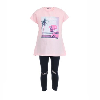 Παιδικό σετ για κορίτσια Nekidswear με κάπρι κολάν ροζ- μαρέν