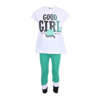 Παιδικό σετ για κορίτσια Nekidswear λευκό-πράσινο κολάν