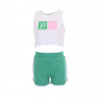 Παιδικό σετ με σορτς για κορίτσια Nekidswear με στάμπα λευκό-πράσινο